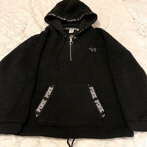 PINK Hooded Bling half zip Sherpa jacket